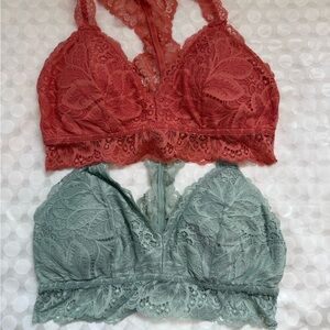 Auden Lace Bralette Duo in Coral and Teal
